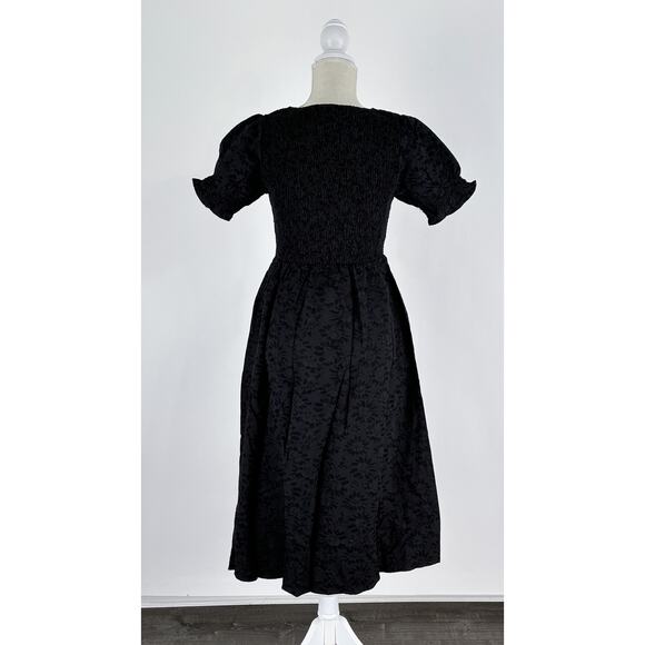 Disturbia Amun Smocked Midi Dress Floral Jacquard Womens Size 6 UK 10 Black New - Picture 11 of 14